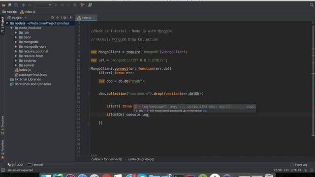 NodeJS With MongoDB Drop Collection Example смотреть онлайн