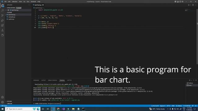 Install Matplotlib Library | Bar chart in python | visual studio code смотреть онлайн