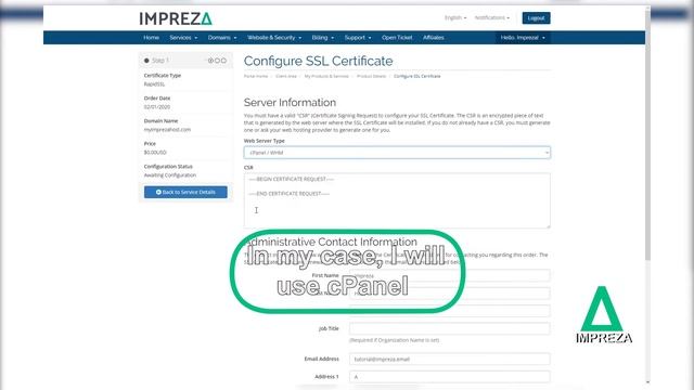 Generating a SSL through Impreza Dashboard смотреть онлайн