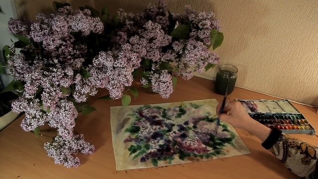 Сирень акварелью | Обучение технике работы акварелью по сырому. смотреть онлайн