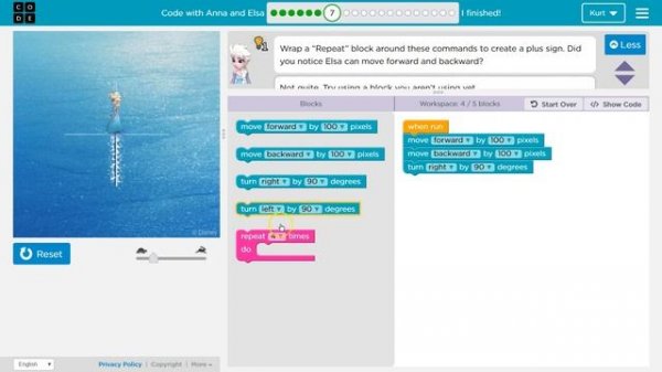 Code with Anna and Elsa Level 7 Code.org Hour of Code Tutorial Answers