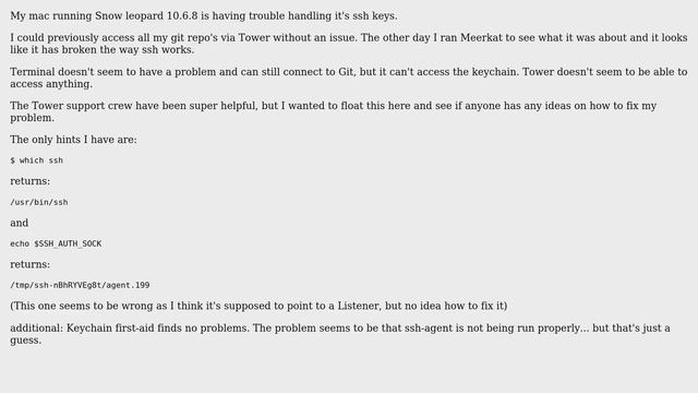 ssh-agent is broken after running Meerkat - can connect to git in terminal but not in Tower - no... смотреть онлайн