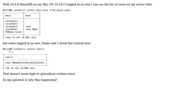 Databases: Why do I have different usernames from mysql.user and select user()? смотреть онлайн