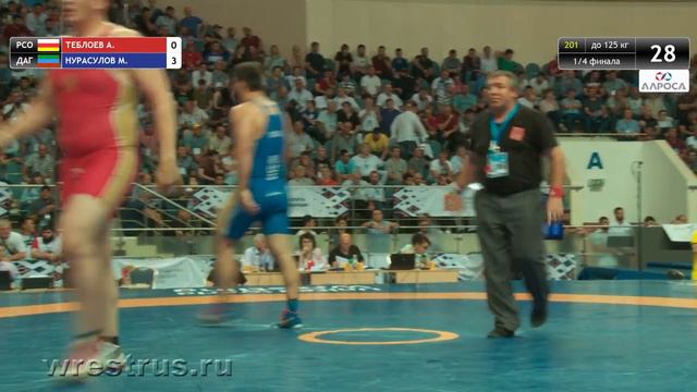 ЧР-18. Вольная. 125 кг. 1/4 финала. Ацамаз Теблоев - Магомедгаджи Нурасулов смотреть онлайн