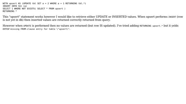 Databases: How to return values from "upsert" query in case when UPDATE has been performed? смотреть онлайн