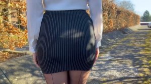 STRIPED MINI SKIRT, TIGHTS and HIGH HEELS | Try On Outfit! | LOOKS AMAZING ❤ ❤ | Kats Little World