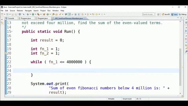 proj euler #2 sum even fibonacci numbers in java смотреть онлайн