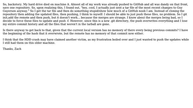 Undo 'git push -f' from machine that doesn't have the cloned history смотреть онлайн