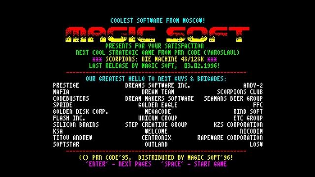 Scorpions Die Machine Crack Intro - Magic Soft [#zx spectrum, zxaaa.net, zxdemo.ru] смотреть онлайн