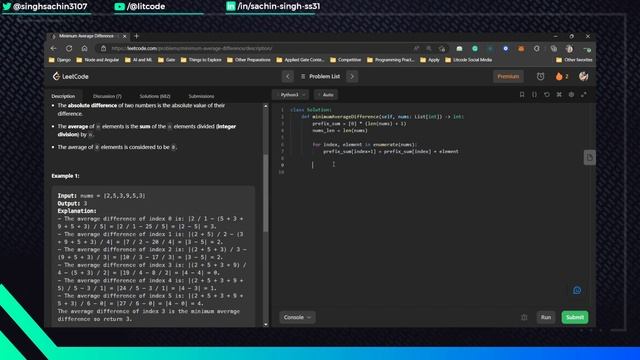 Leetcode 2256. Minimum Average Difference - Python Solution смотреть онлайн