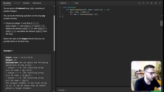 Master Array in Python: LeetCode 2789. Largest Element in an Array after Merge Operations смотреть онлайн