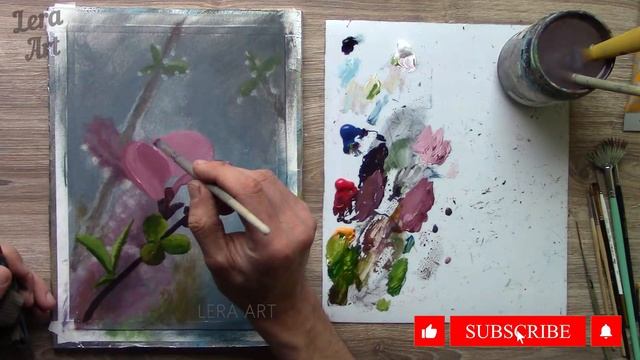 ПОЛНЫЙ УРОК Как нарисовать ЦВЕТОК САКУРЫ ПОД ДОЖДЕМ | Простая акриловая живопись для начинающих смотреть онлайн