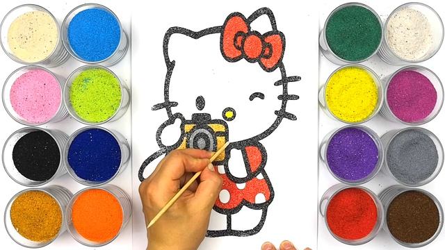 Раскраска для детей Hello Kitty. Рисование песком. смотреть онлайн