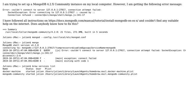 Apple: Connection refused: MongoDB 4.2 on Mac OS (2 Solutions!!) смотреть онлайн