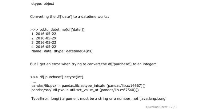 Pandas : Pandas: convert dtype 'object' to int смотреть онлайн