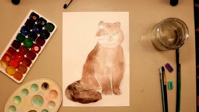 Рисунок "КОШКА?" акварельными красками/Мастер класс по рисованию для детей смотреть онлайн