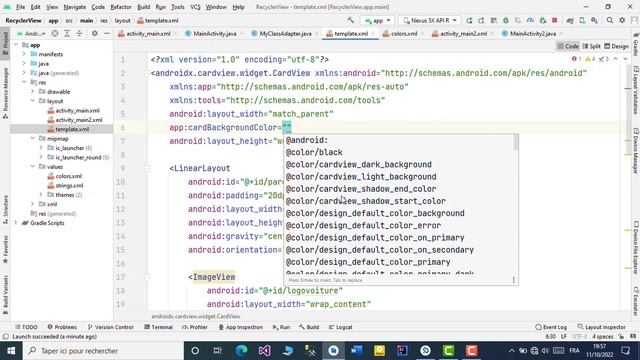 73 - RecyclerView Part 3 -personnaliser l'affichage avec CardView- (Android Studio) - شرح смотреть онлайн