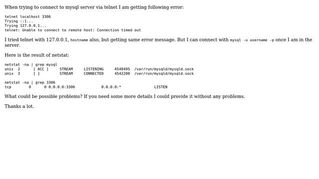 Ubuntu: Why can't I telnet to MySQL? смотреть онлайн