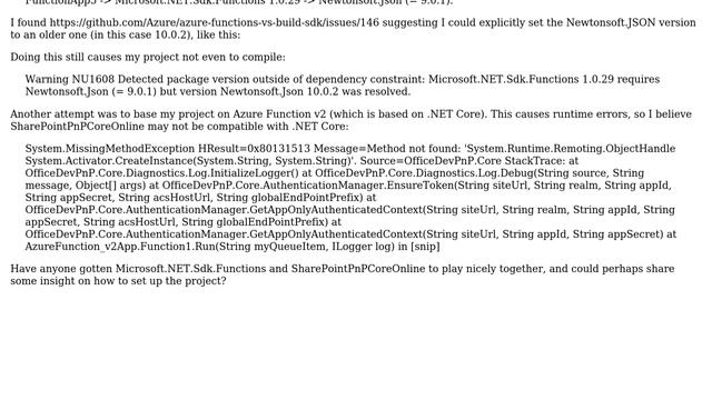 Sharepoint: Microsoft.NET.Sdk.Functions and SharePointPnPCoreOnline not compatible смотреть онлайн