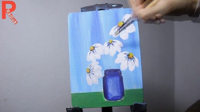 Как нарисовать Ромашки на мини холсте акрилом Daisy Acrylic Painting смотреть онлайн