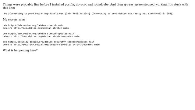 apt-get update stuck; possibly redirects to prod.debian.map.fastly.net смотреть онлайн