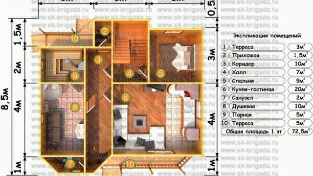 Проект двухэтажного дома 11 на 12 из бруса смотреть онлайн