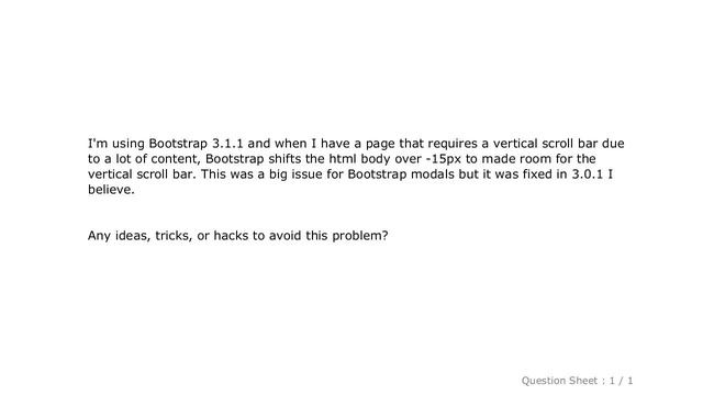 HTML : How to stop Bootstrap 3.1.1 from shift content left when scroll bar appears? смотреть онлайн