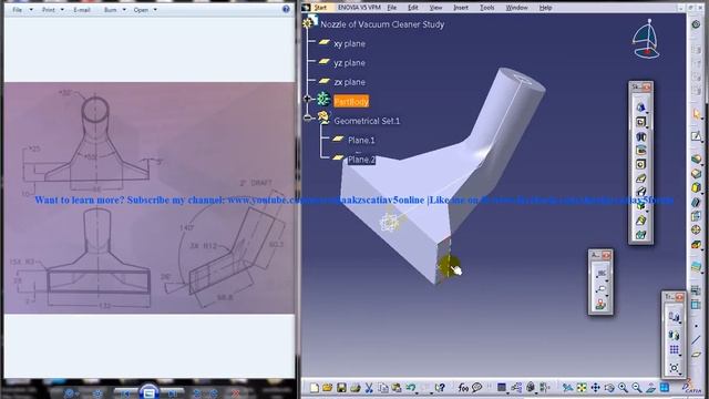 Catia V5 Tutorial|Product Engineering|How Create Nozzle of Vacuum Cleaner(Easy Steps Beginners)|P3 смотреть онлайн