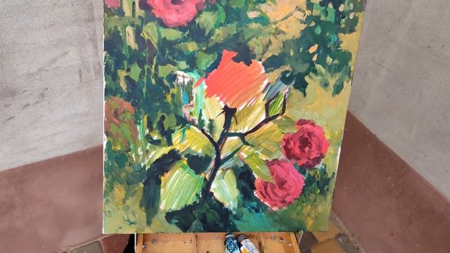 Живопись маслом. Розовый куст