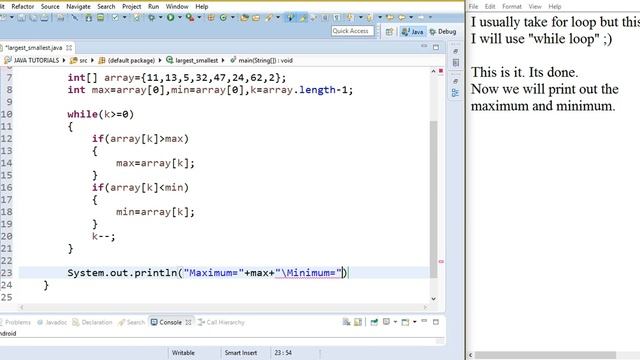Largest & Smallest number in Array(Basic Java Program for Beginners) смотреть онлайн