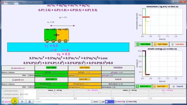 Ejs open source java applet 1D collision carts Elastic and Inelastic Collision v2 смотреть онлайн