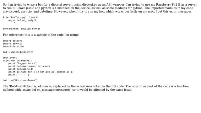 Raspberry Pi: Python3 flagging 'async def' as invalid syntax смотреть онлайн