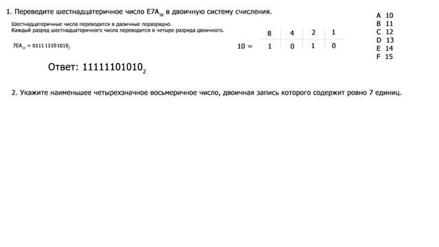 Информатика. Задание 1 ЕГЭ повышенной сложности 3 варианта. Системы счисления смотреть онлайн