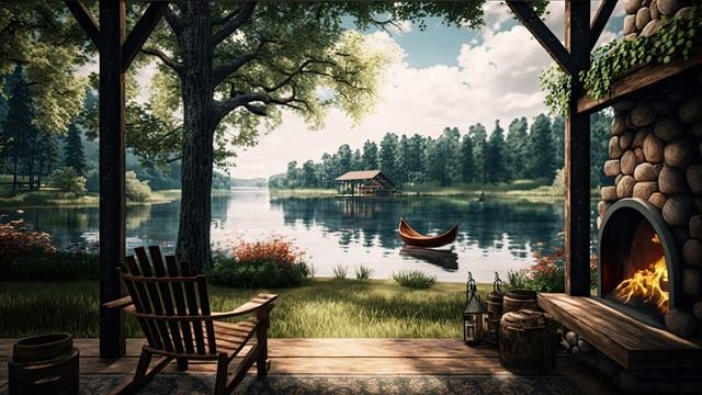 Наслаждайтесь спокойствием на берегу озера в летний день смотреть онлайн