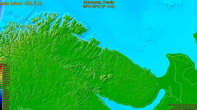 Murmansk, Russia, sea level rise -135 - 65 m смотреть онлайн