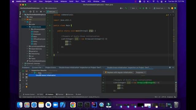 Code Analysis series in IntelliJ: Double Brace Initialization how to detect and fix смотреть онлайн