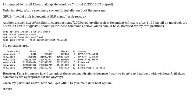 Ubuntu: GRUB - ELF magic error message after installation - how to get dual boot option? смотреть онлайн