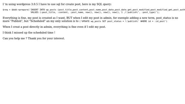 Wordpress: Troubles about insering a POST with a SQL query, post_status смотреть онлайн