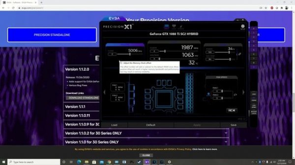 NVIDIA 1080 ti EVGA Precision X1 overclock