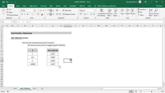 Excel ERFC PRECISE Function