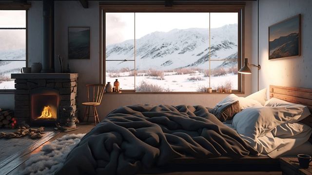 Побег в уютную зимнюю страну чудес расслабьтесь у пылающего камина с захватывающим видом на горы смотреть онлайн