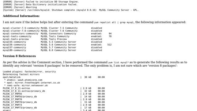Unable to downgrade MySQL from version 8 to 5.6 nor start MySQL (MySQL Error Log Included) смотреть онлайн