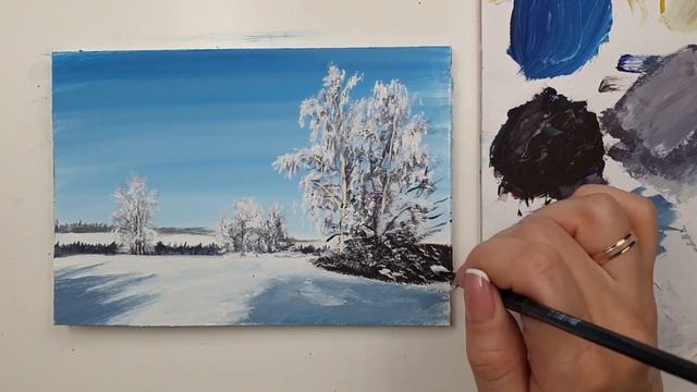 Краски зимы. Живопись гуашью смотреть онлайн