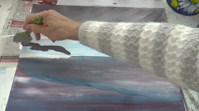 Штормовое небо. Как рисовать волны. Acrylic. Stormy sky. How to paint waves. смотреть онлайн