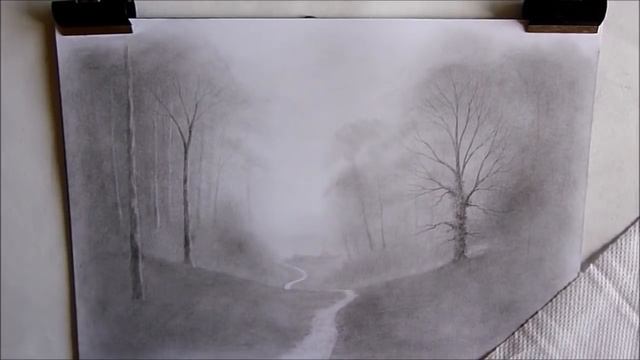 How to Draw a Landscape with Trees & Mist for Beginners using Graphite Powder смотреть онлайн