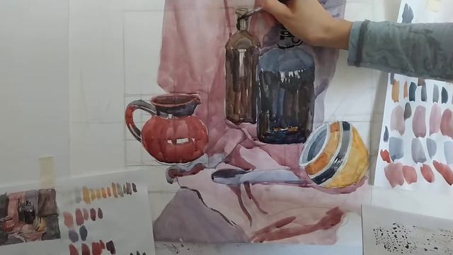 Обучающее видео по живописи. Рисование натюрморта на формате А2. Продолжение. Часть 2. смотреть онлайн