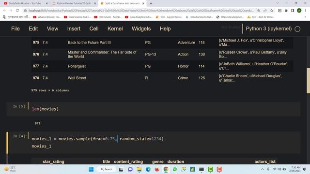 Python Pandas Tutorial 25 : Split a DataFrame into two random subsets | Aksadur | Bangla смотреть онлайн