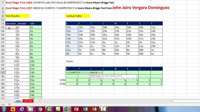 Excel Magic Trick 1297: COUNTIFS & SUMPRODUCT & No Helper Column to Score Myers-Briggs Test смотреть онлайн