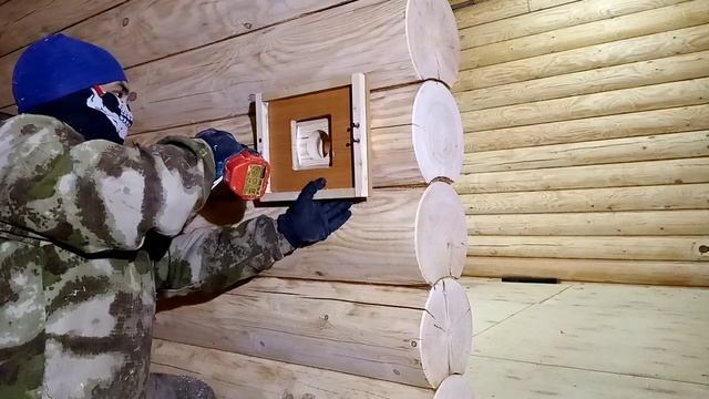 Лафет-площадка под розетку на бревне. смотреть онлайн
