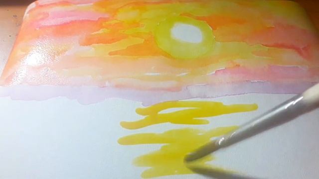 Закат. Рисунок акварелью. Как рисовать. смотреть онлайн